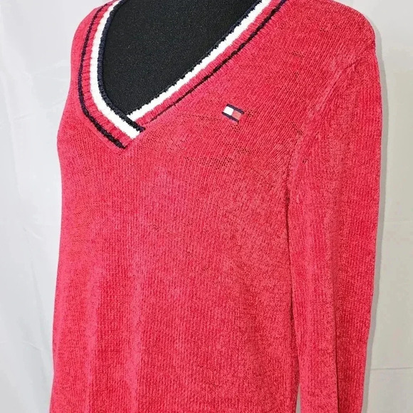Tommy Hilfiger Chenille Varsity Style Red Sweater - Picture 3 of 7